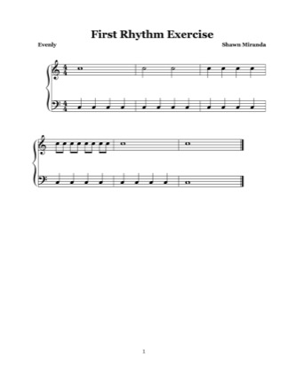 Thumbnail of first page of First Rhythm Exercise piano sheet music PDF by Shawn Miranda.