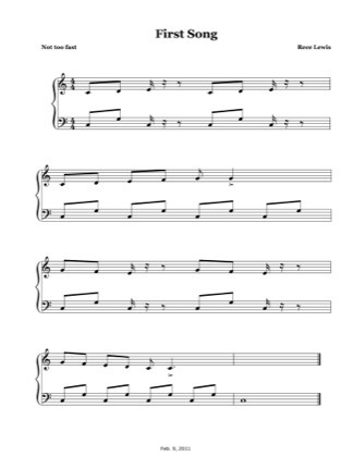 Thumbnail of first page of First Song (Rece) piano sheet music PDF by Rece Lewis.