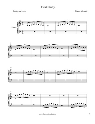 Thumbnail of first page of First Study piano sheet music PDF by Shawn Miranda.