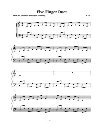 Thumbnail of first page of Five Finger Duet piano sheet music PDF by Shawn Miranda.