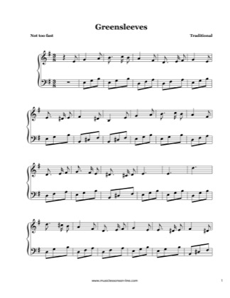 Greensleeves - Traditional Free Piano Sheet Music PDF