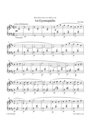 Thumbnail of first page of 1st Gymnopédie piano sheet music PDF by Satie.