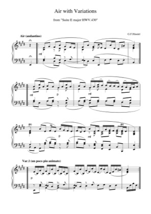 Thumbnail of first page of Air with Variations piano sheet music PDF by G. F. Handel.
