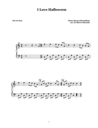 Thumbnail of first page of I Love Halloween piano sheet music PDF by Romy Barnea Rosenblum.