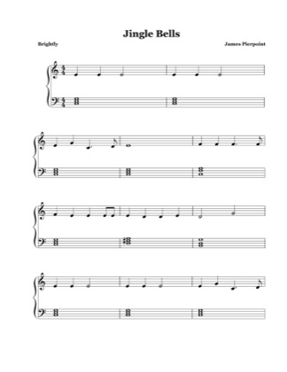 Thumbnail of first page of Jingle Bells (easy) piano sheet music PDF by James Pierpoint.