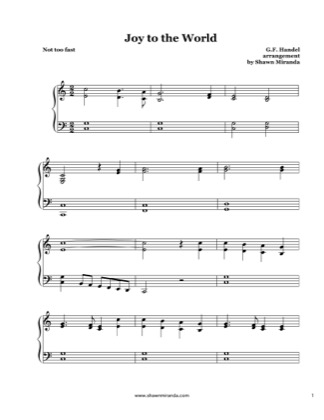 Thumbnail of first page of Joy To The World in C piano sheet music PDF by Christmas Carol.