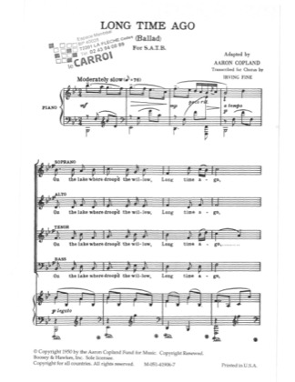 Thumbnail of first page of Long Time Ago piano sheet music PDF by Aaron Copland.