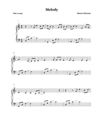Thumbnail of first page of Melody piano sheet music PDF by Shawn Miranda.