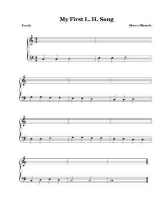 Thumbnail of first page of My First L. H. Song piano sheet music PDF by Shawn Miranda.