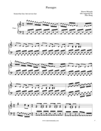 Thumbnail of first page of Passages piano sheet music PDF by Shawn Miranda.