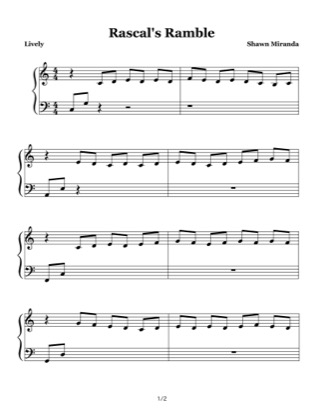 Thumbnail of first page of Rascal's Ramble piano sheet music PDF by Shawn Miranda.