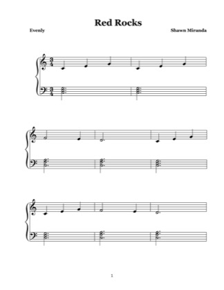 Thumbnail of first page of Red Rocks piano sheet music PDF by Shawn Miranda.