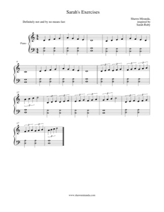 Thumbnail of first page of Sarah's Exercises piano sheet music PDF by Shawn Miranda.