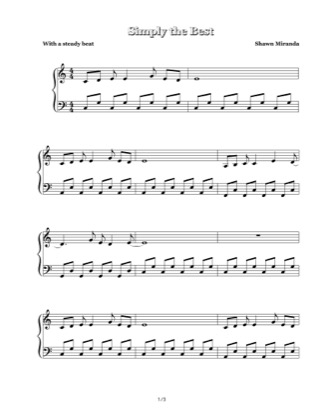 Thumbnail of first page of Simply The Best piano sheet music PDF by Shawn Miranda.