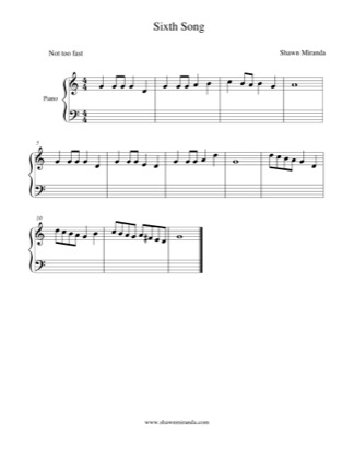 Thumbnail of first page of Sixth Song piano sheet music PDF by Shawn Miranda.
