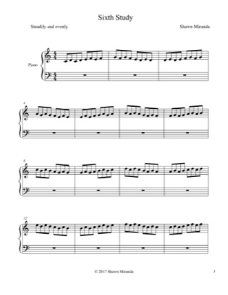 Thumbnail of first page of Sixth Study piano sheet music PDF by Shawn Miranda.