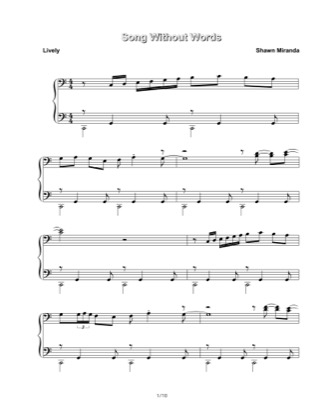 Thumbnail of first page of Song Without Words piano sheet music PDF by Shawn Miranda.
