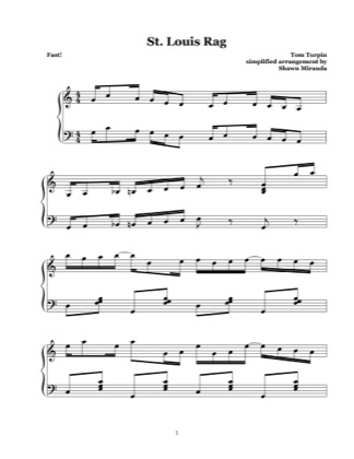 Thumbnail of first page of St. Louis Rag (Simplified) piano sheet music PDF by Tom Turpin.