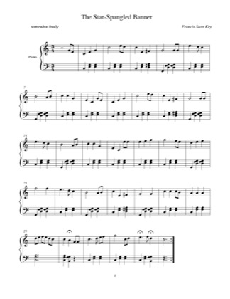 Thumbnail of first page of Star Spangled Banner piano sheet music PDF by Francis Scott Key.