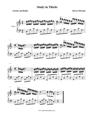 Thumbnail of first page of Study in Thirds piano sheet music PDF by Shawn Miranda.