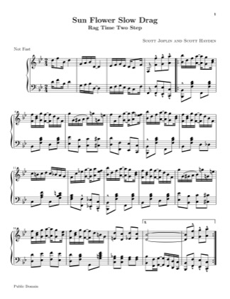 Thumbnail of first page of Sun Flower Slow Drag piano sheet music PDF by Scott Joplin.