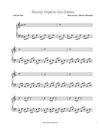 Thumbnail of first page of Sunny Days at the Ocean piano sheet music PDF by Rece Lewis.
