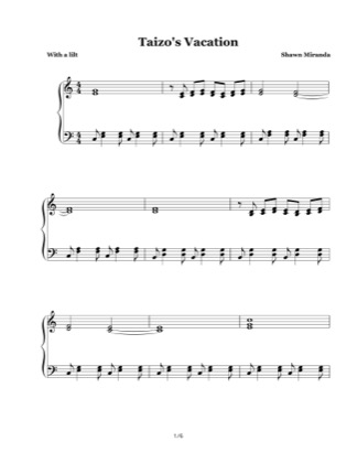Thumbnail of first page of Taizo's Vacation piano sheet music PDF by Shawn Miranda.