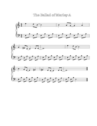 Thumbnail of first page of The Ballad Of Marley A (E minor) piano sheet music PDF by Shawn Miranda.
