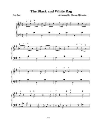 Thumbnail of first page of The Black and White Rag piano sheet music PDF by Shawn Miranda.
