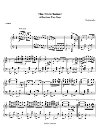 Thumbnail of first page of The Entertainer piano sheet music PDF by Scott Joplin.