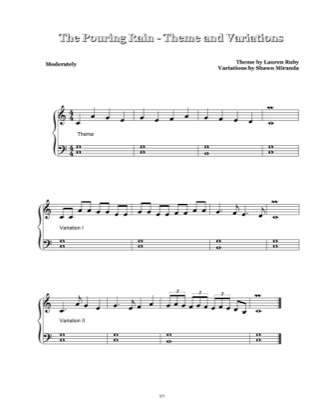 Thumbnail of first page of The Pouring Rain - Theme and Variations piano sheet music PDF by Lauren Ruby.