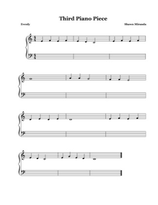 Thumbnail of first page of Third Piano Piece piano sheet music PDF by Shawn Miranda.