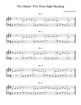 Thumbnail of first page of Two Hand Five Finger Sight Reading piano sheet music PDF by Michael Kravchuk.