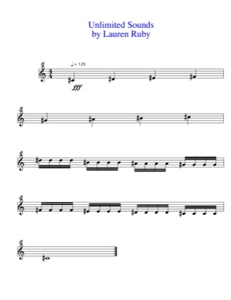 Thumbnail of first page of Unlimited Sounds piano sheet music PDF by Lauren Ruby.