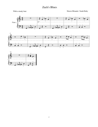 Thumbnail of first page of Zack's Blues piano sheet music PDF by Shawn Miranda.