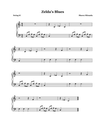 Thumbnail of first page of Zelda's Blues piano sheet music PDF by Shawn Miranda.