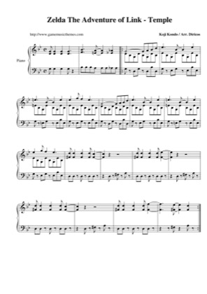 Thumbnail of first page of Temple piano sheet music PDF by The Legend of Zelda: The Adventure of Link.