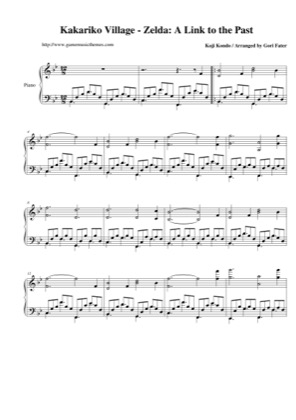 Thumbnail of first page of Kakariko Village piano sheet music PDF by The Legend of Zelda: A Link to the Past.