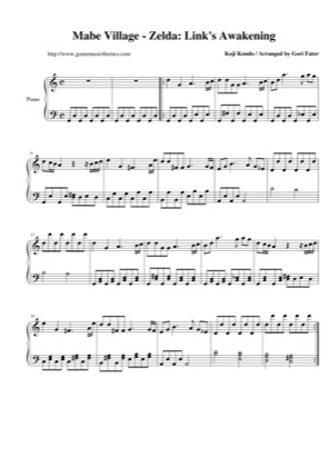Thumbnail of first page of Mabe Village piano sheet music PDF by The Legend of Zelda: Link's Awakening.