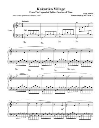 Thumbnail of first page of Kakariko Village piano sheet music PDF by The Legend of Zelda: Ocarina of Time.