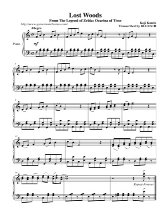 Thumbnail of first page of Lost Woods piano sheet music PDF by The Legend of Zelda: Ocarina of Time.