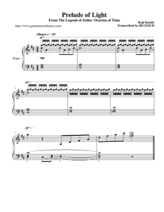 Thumbnail of first page of Prelude of Light piano sheet music PDF by The Legend of Zelda: Ocarina of Time.
