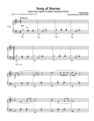 Thumbnail of first page of Song of Storms piano sheet music PDF by The Legend of Zelda: Ocarina of Time.