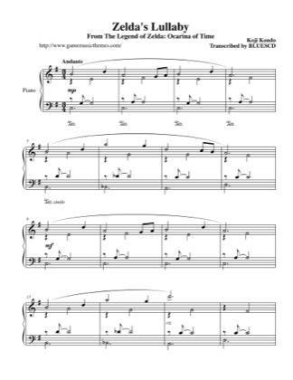 Thumbnail of first page of Zelda's Lullaby piano sheet music PDF by The Legend of Zelda: Ocarina of Time.