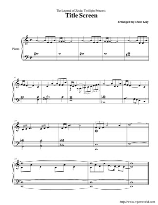 Thumbnail of first page of Title Screen piano sheet music PDF by The Legend of Zelda: Twilight Princess.