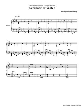 Thumbnail of first page of Serenade of Water piano sheet music PDF by The Legend of Zelda: Twilight Princess.