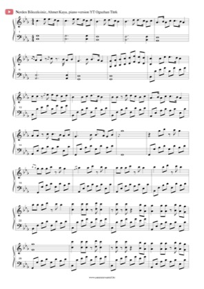 Thumbnail of first page of Nerden Bileceksiniz piano sheet music PDF by Ahmet Kaya.
