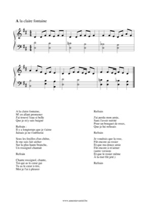 Thumbnail of first page of A la claire fontaine piano sheet music PDF by Nana Mouskouri.