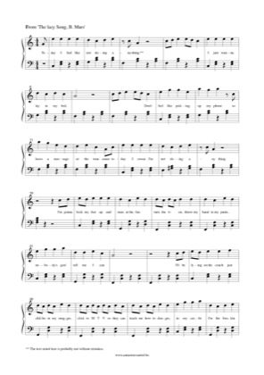 Thumbnail of first page of The Lazy Song piano sheet music PDF by Bruno Mars.