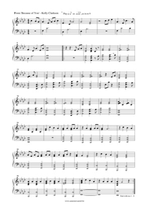 Thumbnail of first page of Because Of You (2) piano sheet music PDF by Kelly Clarkson.